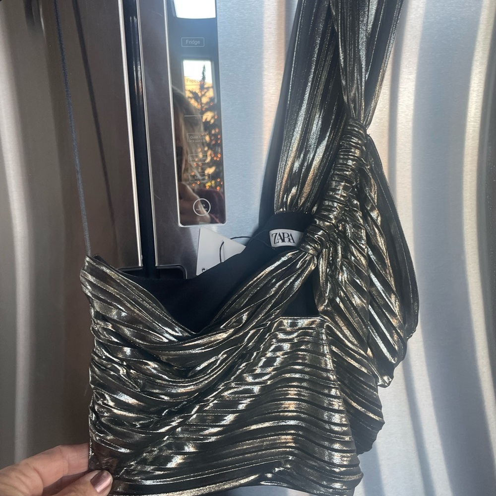 Zara off shoulder shimmering holiday crop top!